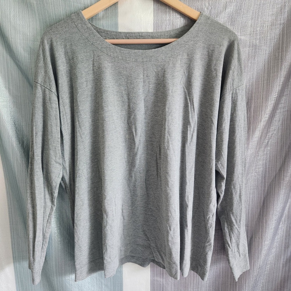 J. Jill Luxe Supima Relaxed Tee Heather Gray Long Sleeve Boat Neck Shirt L‎ Soft
